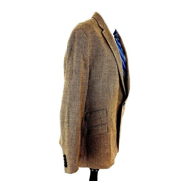 Lauren Ralph Lauren Tweed Wool 2 Leather Button Sport Coat 44R Brown Cross Check - Picture 8 of 12